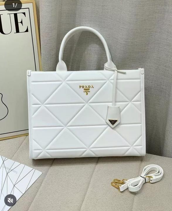 Prada White Leather Symbol Luxury Tote Bag With Dust Bag