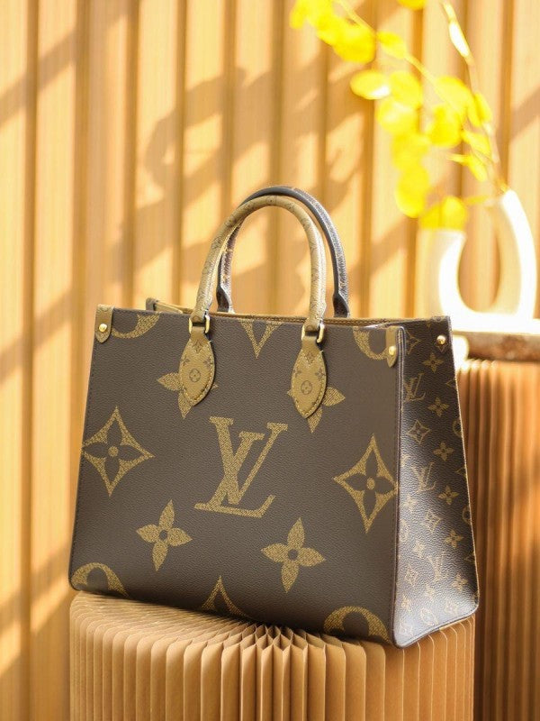 Louis Vuitton Brown On The Go Monogram And Monogram Reverse Premium Leather Tote Bag With Dust Bag