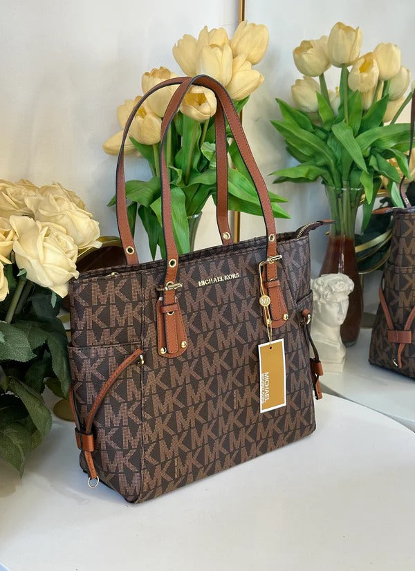 Michael Kors Voyager Brown Luxury Tote Bag Witth Side Pocket And Dust Bag