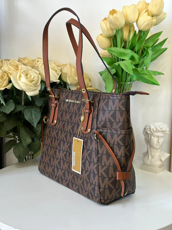 Michael Kors Voyager Brown Luxury Tote Bag Witth Side Pocket And Dust Bag