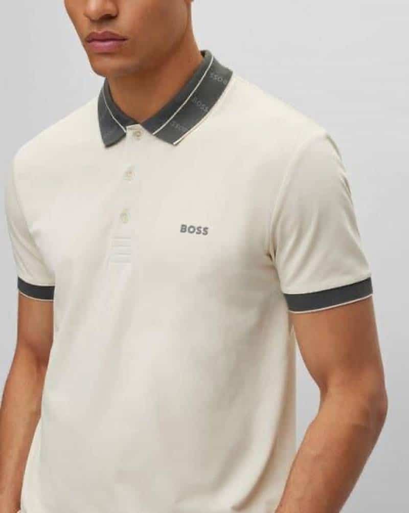 Hugo Boss Beige Collar Logo Premium Polo T-Shirt
