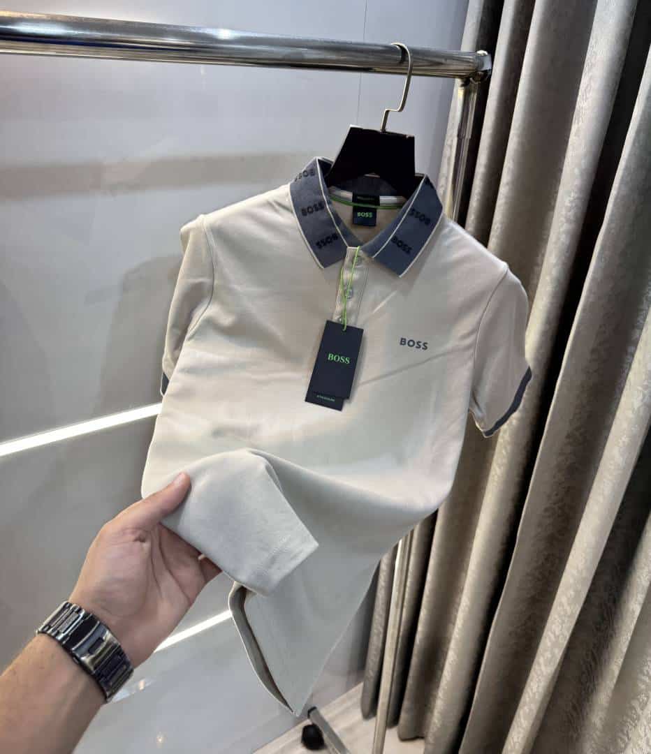 Hugo Boss Beige Collar Logo Premium Polo T-Shirt
