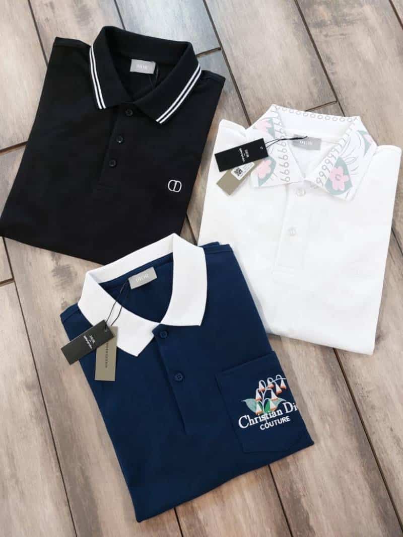 Christian Dio r White Collar Logo Premium Polo T-Shirt