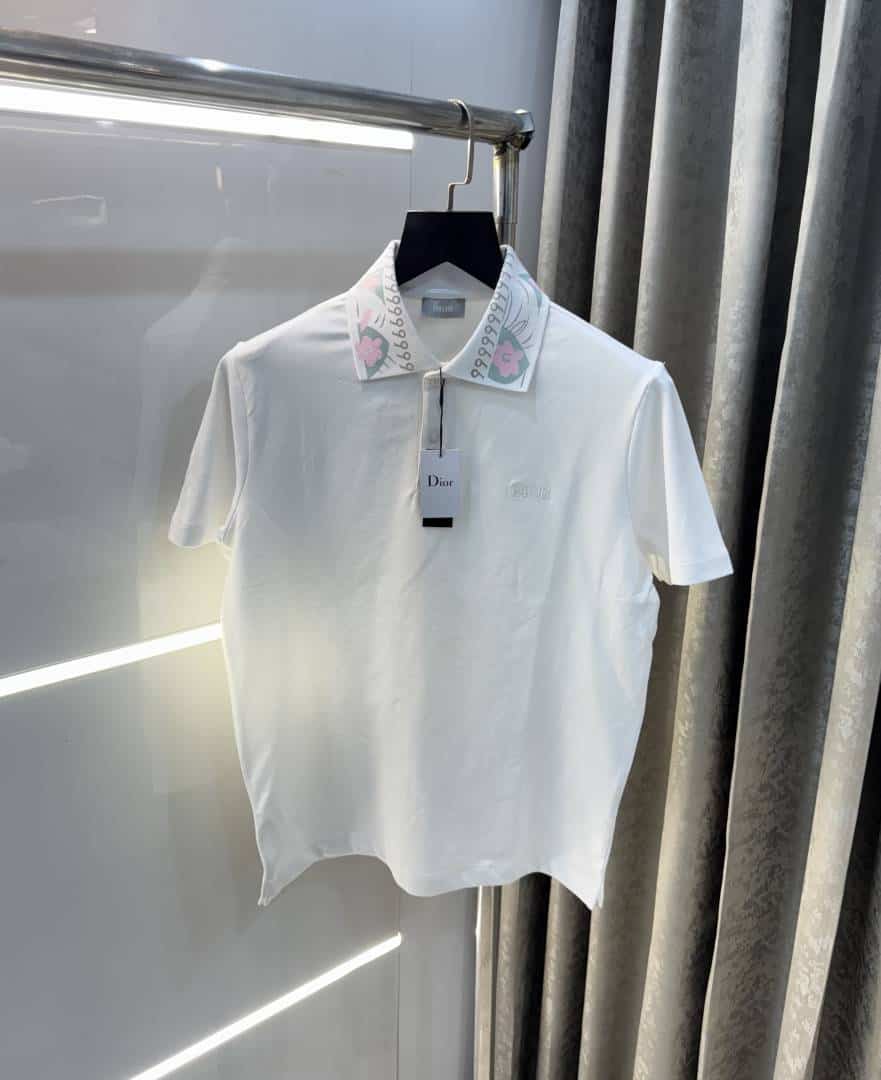 Christian Dio r White Collar Logo Premium Polo T-Shirt