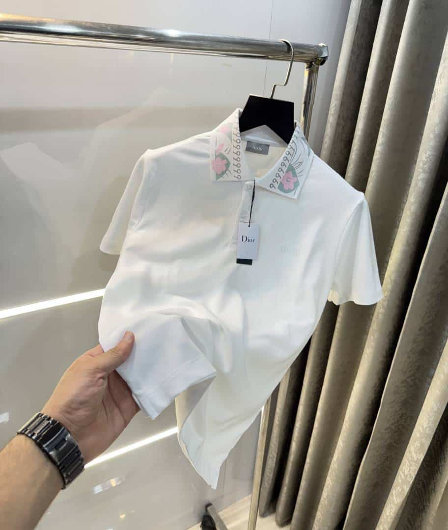 Christian Dio r White Collar Logo Premium Polo T-Shirt