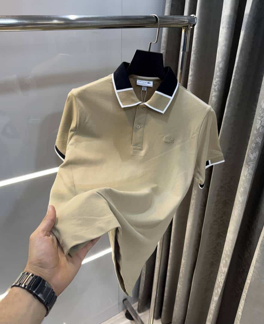 Lacost e Beige Embroidery Logo Premium Polo T-Shirt