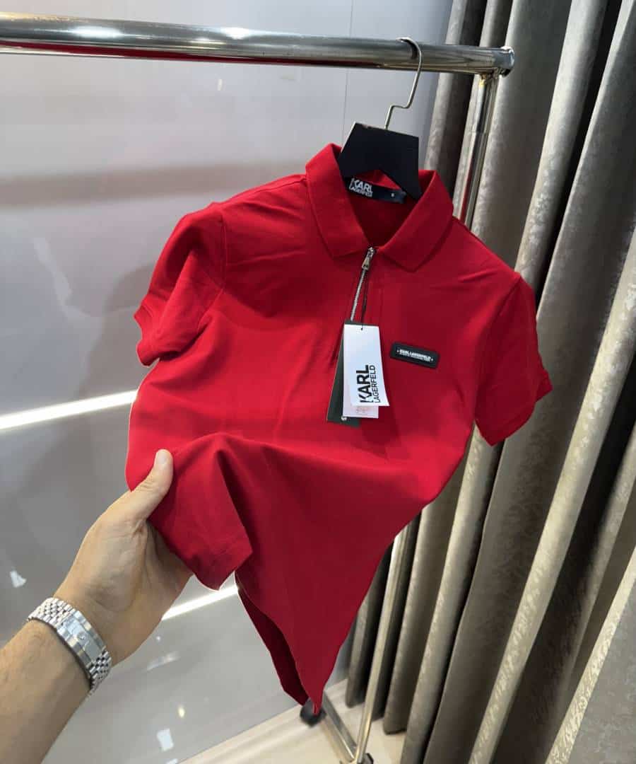 Karl Lagerfeld Red Logo Print Premium Polo T-Shirt