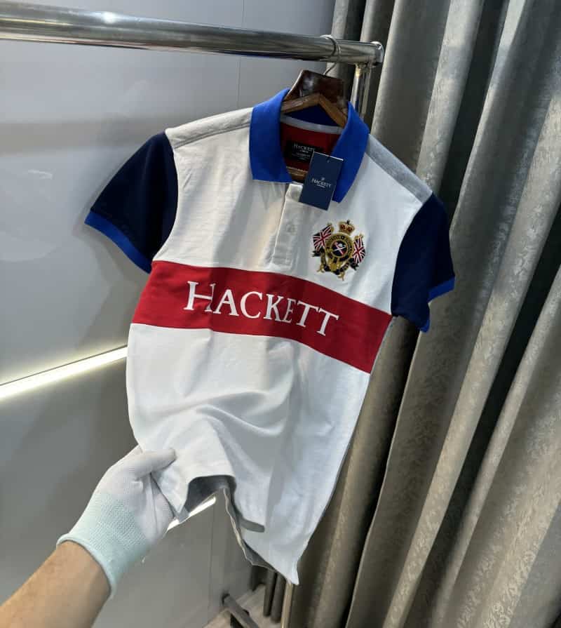 Hacket London White Embroidery Logo Premium Polo T-Shirt