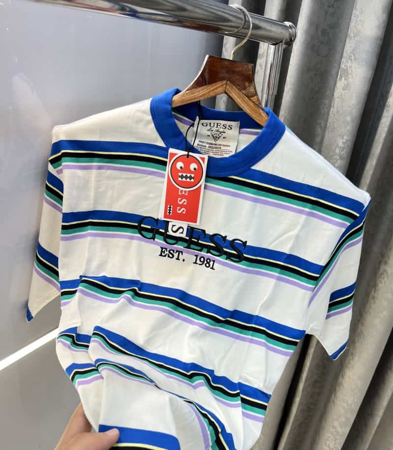 Guess Printed White Blue Imported Oversized T-Shirt