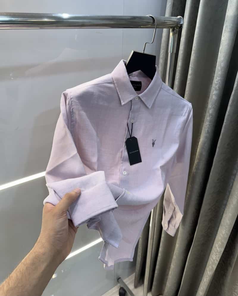 All saints Light Purple Embroidery Logo Classic Shirt