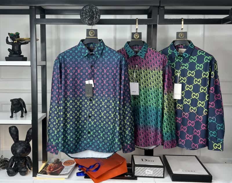 Christian Dio_r Monogram Print Imported Shirt With Premium Farfetch Box Packing