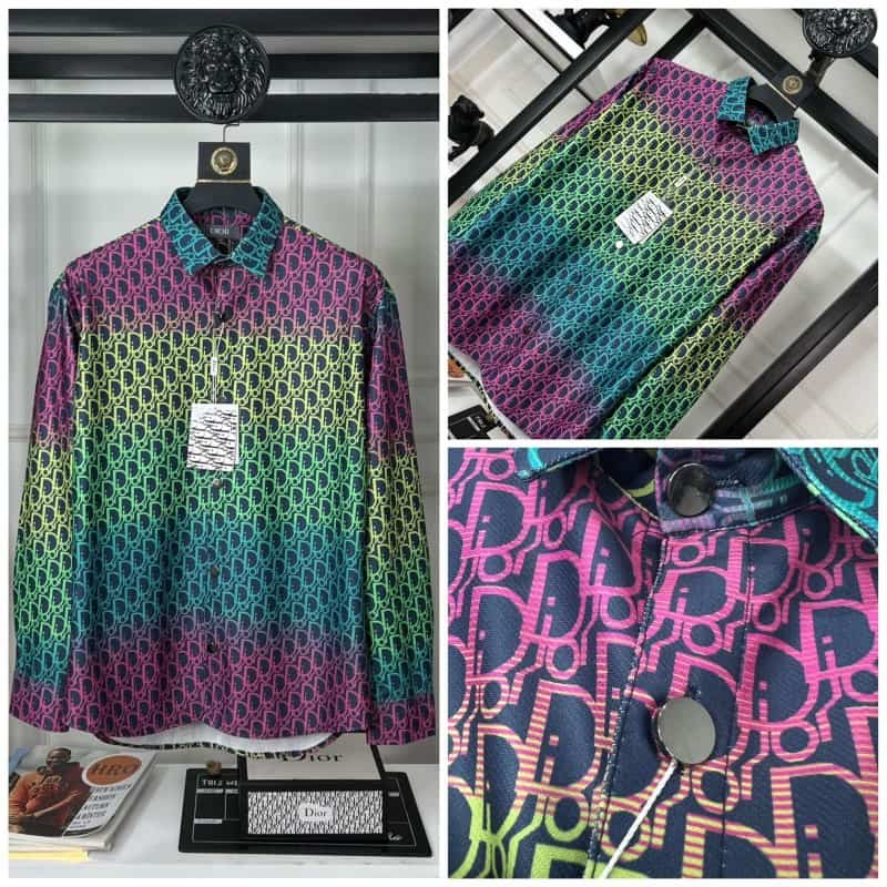 Christian Dio_r Monogram Print Imported Shirt With Premium Farfetch Box Packing