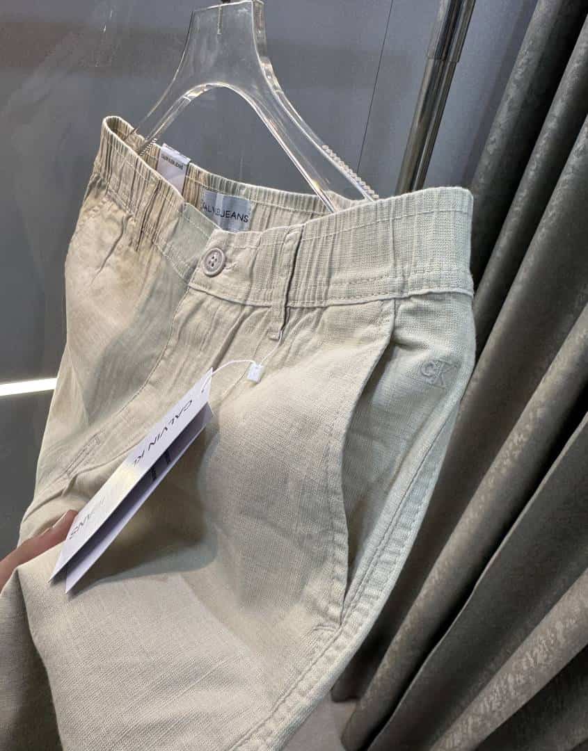 Calvi n klein Cream Premium Classic Linen Trouser