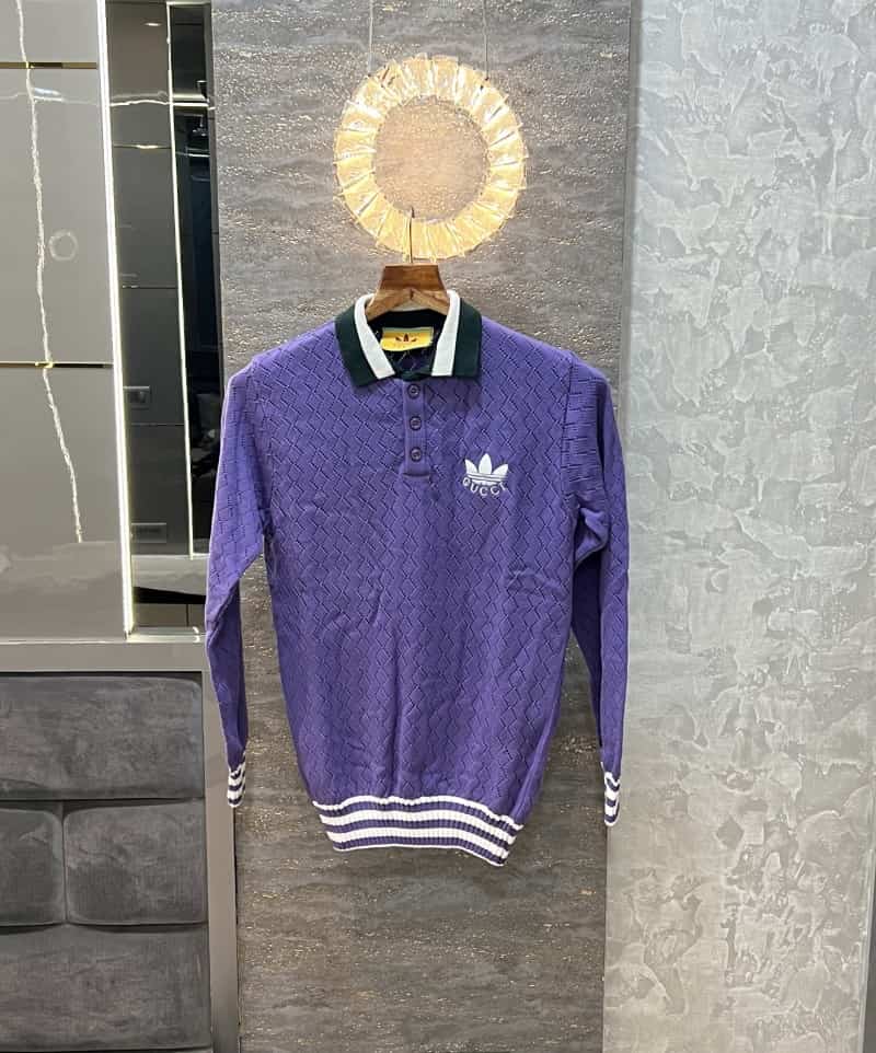 Gucc i Purple Embroidery Logo Imported Knitted Pull Over