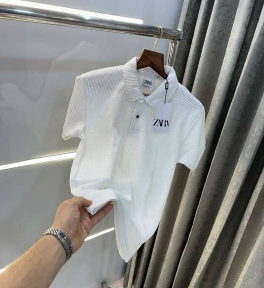 Zar a White Premium Knitted Classic Polo T-Shirt
