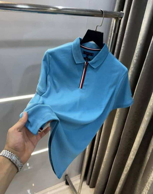 Tommy  Hilfiger English Blue Embroidery Work Premium Polo T-Shirt