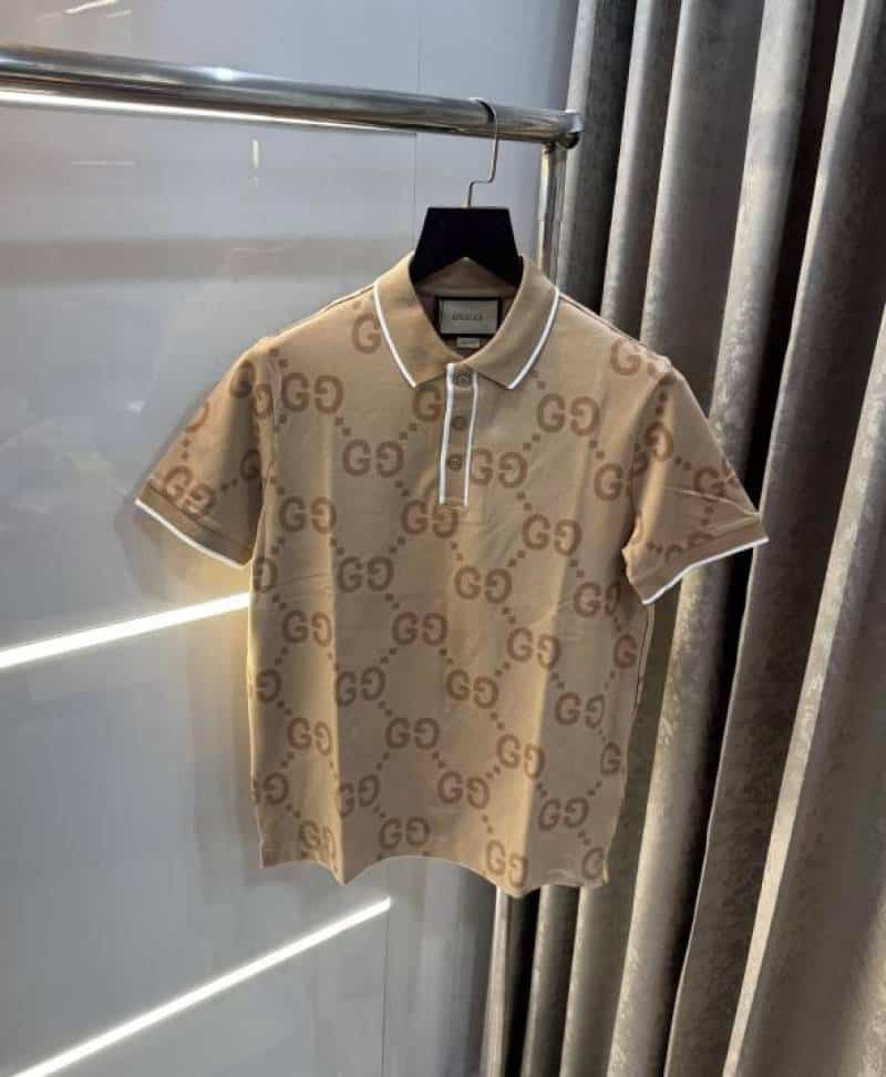 Gucc i Beige Monogr4M Lux!ury Polo T-Shirt