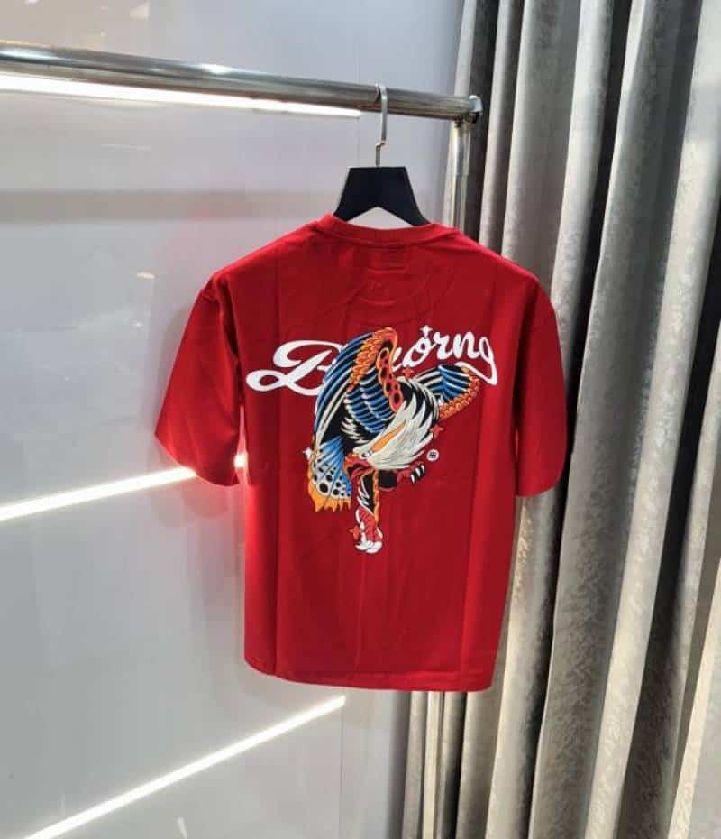 Bluoranb g Red EmbO$sed Print Imported Oversized T-Shirt