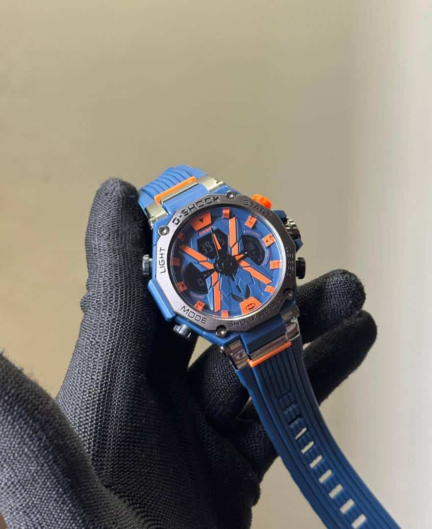 Gshock Blue Orange Silicone Strap Analog With Digital Premium Watch