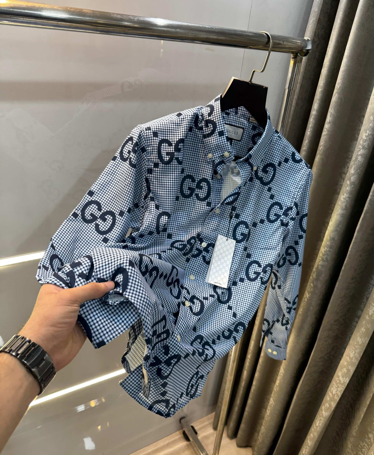 Gucc i Sky Blue Monogram Shirt