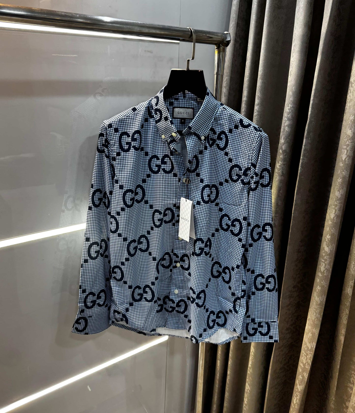 Gucc i Sky Blue Monogram Shirt