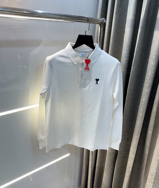 Ami  Paris White Imported Full Sleeves Polo T-Shirt