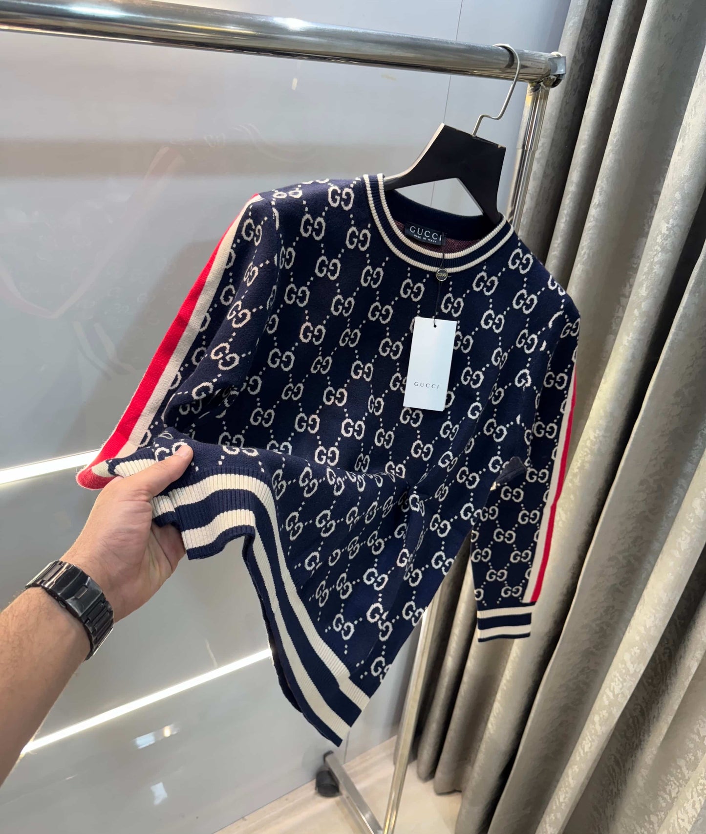 Gucc i Navy Blue Monogram Imported Knitted Pull Over