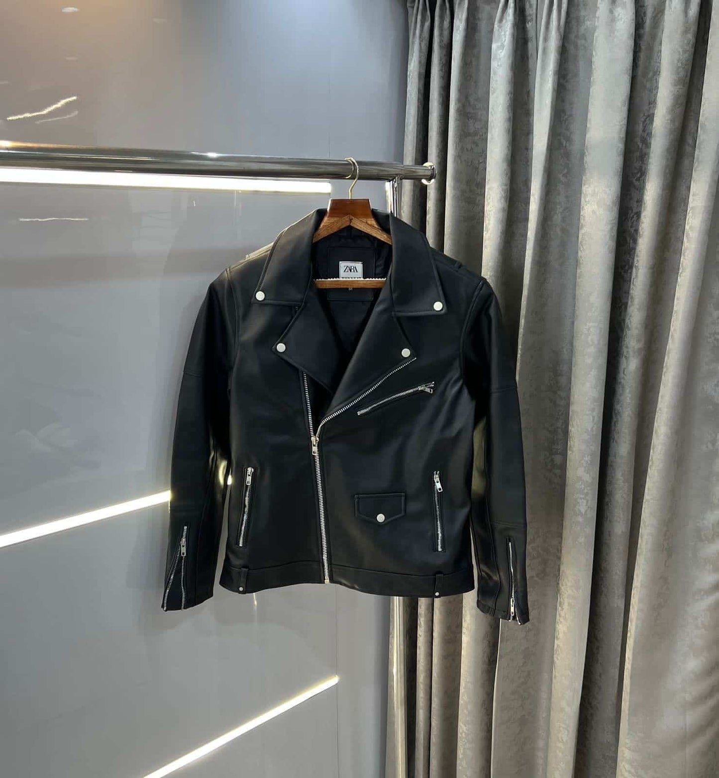 Zar a Black Cross Zip King Khan Edition Leather Jacket