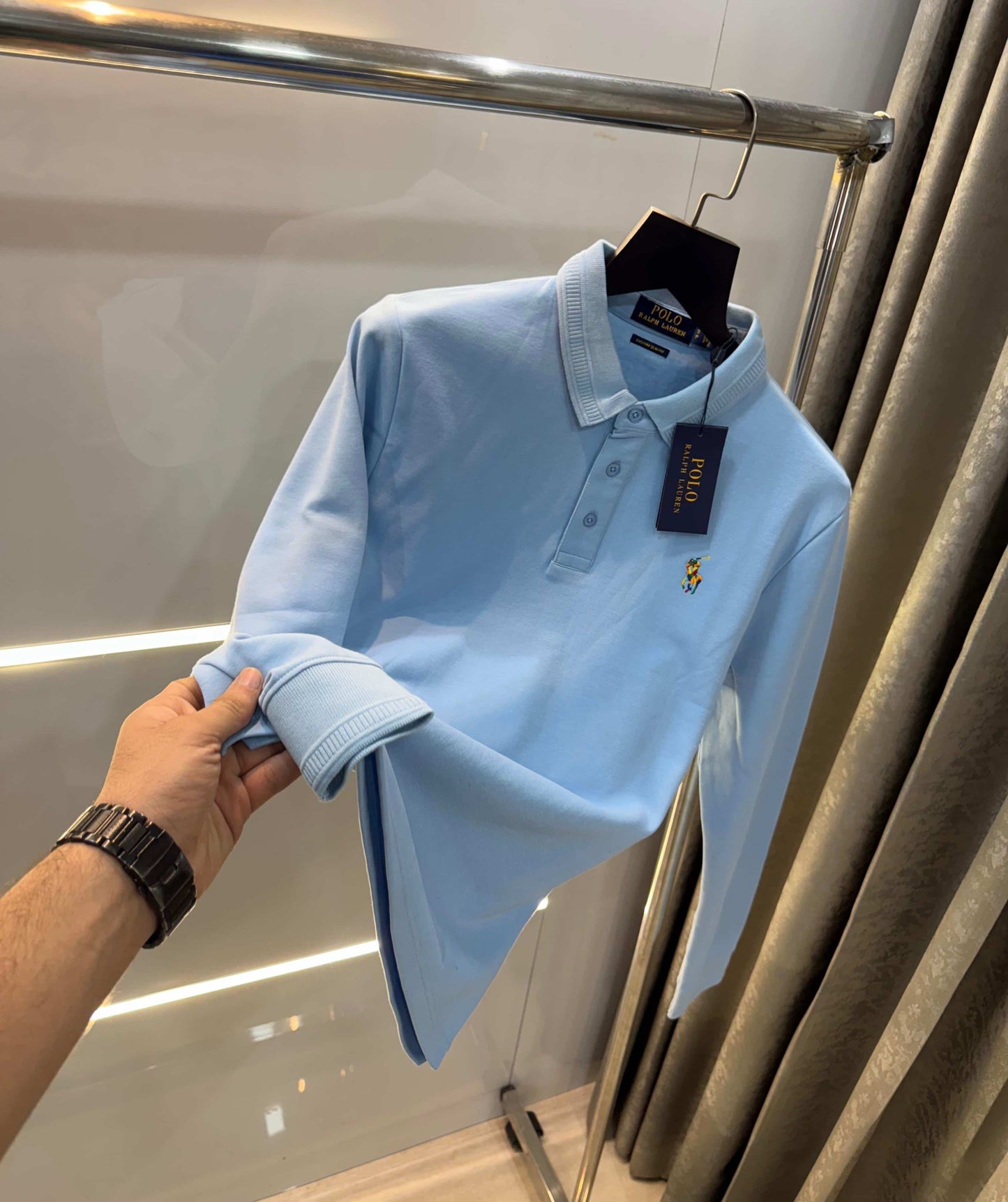 Ralp h lauren Sky blue Embroidery Logo Premium Full Sleeve Polo T-Shirt