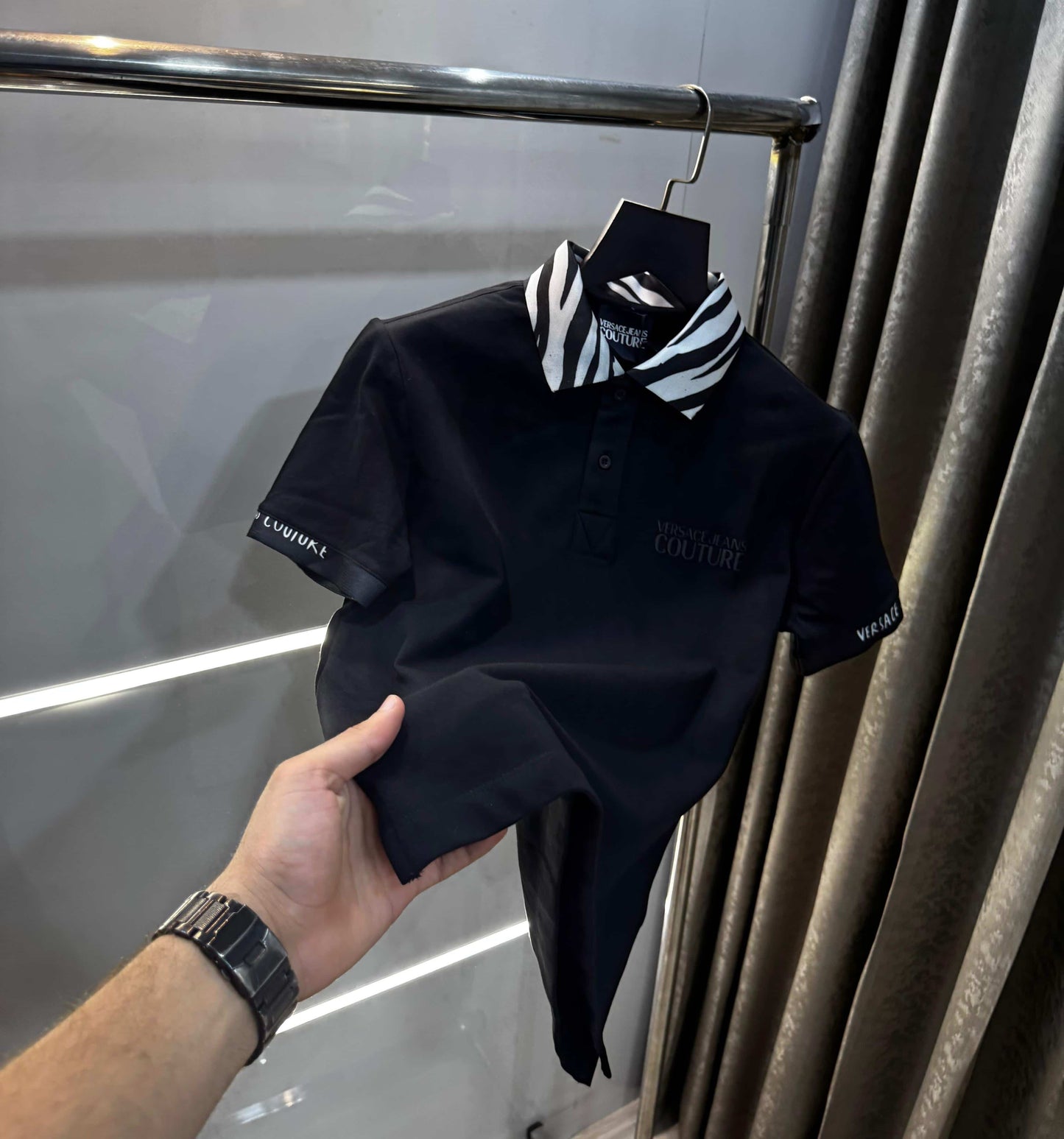 Versac e Couture Black Collar Logo Imported Polo T-Shirt