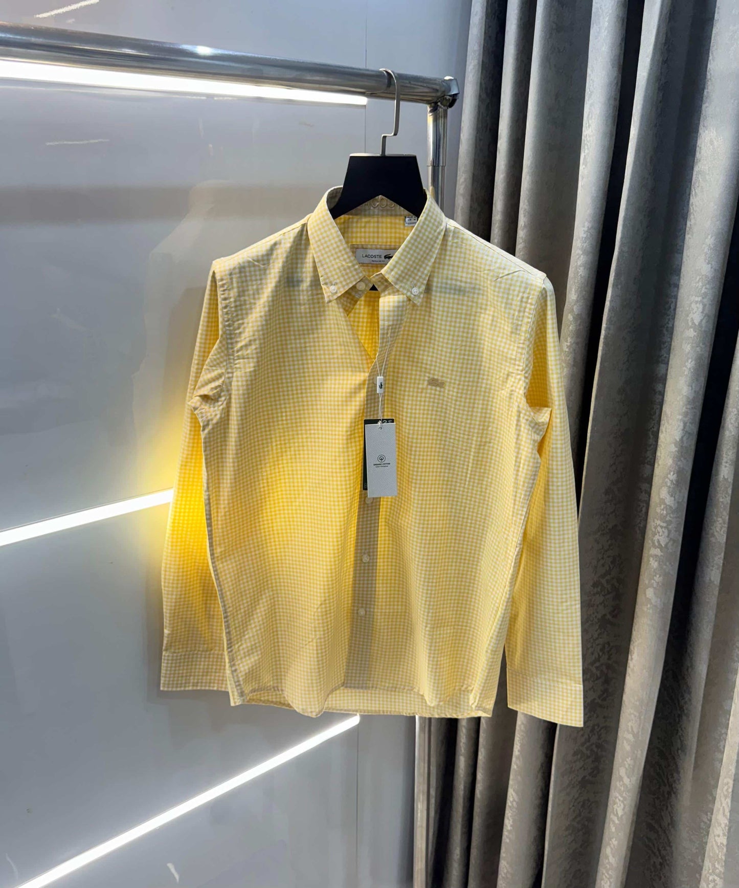 Lacost e Yellow Small Checks Embroidery Logo Premium Shirt