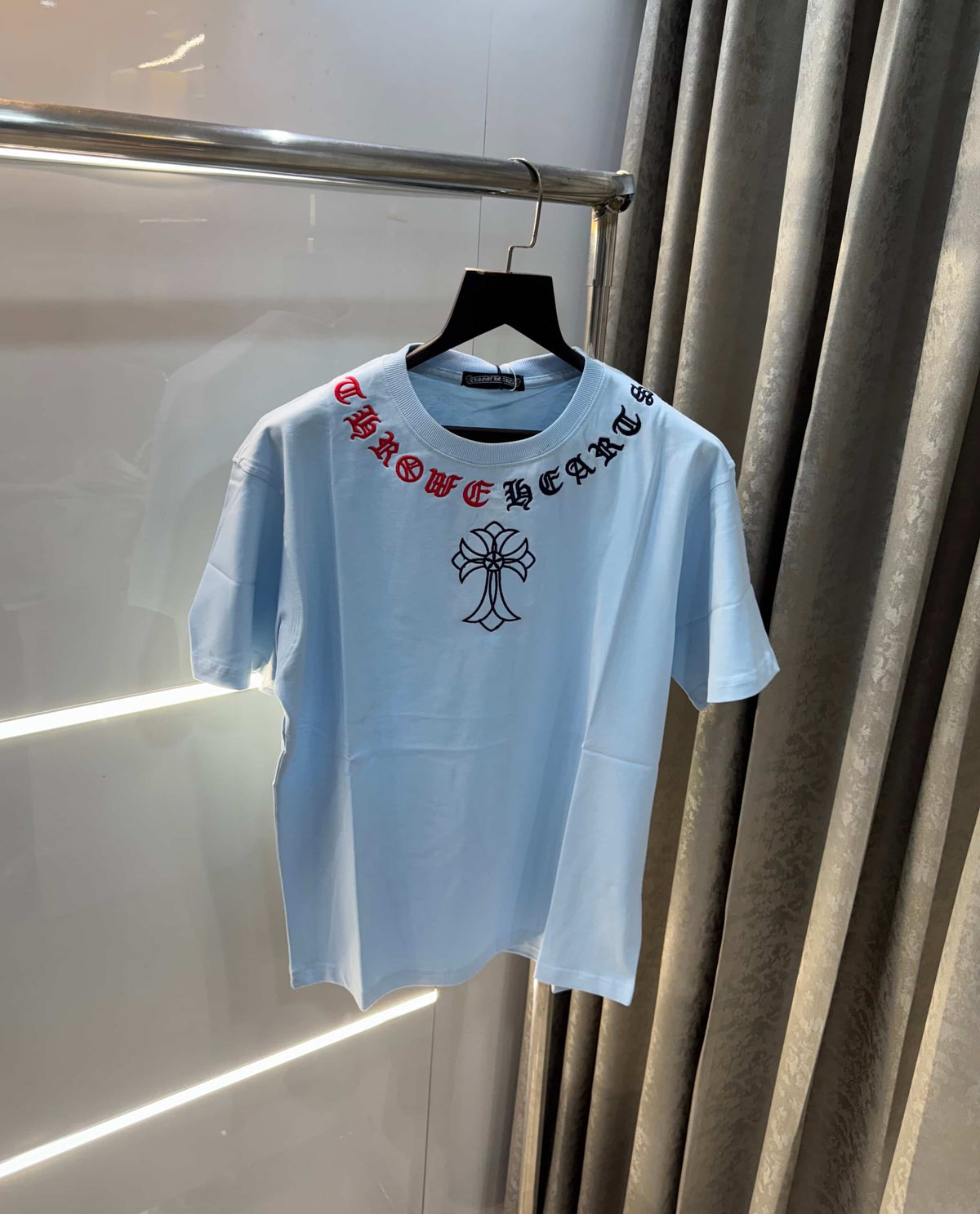 Chrome  Hearts Sky Blue Printed Imported Oversized T-Shirt