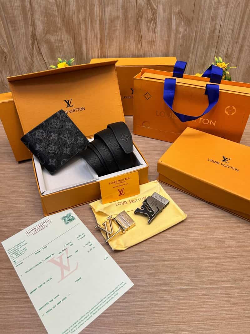 LOUIS_VUITTON_2 Buckle Belt & wallet Combo C392