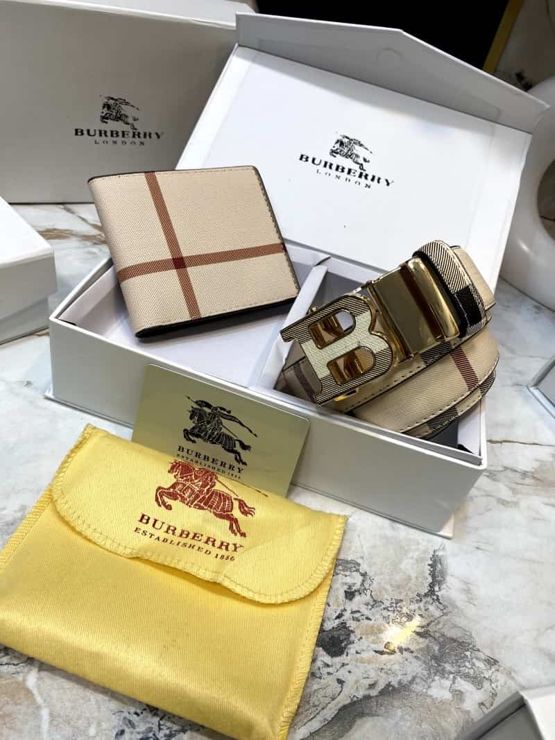 BURBERR_Y Premium Belt & Wallet Combo C329