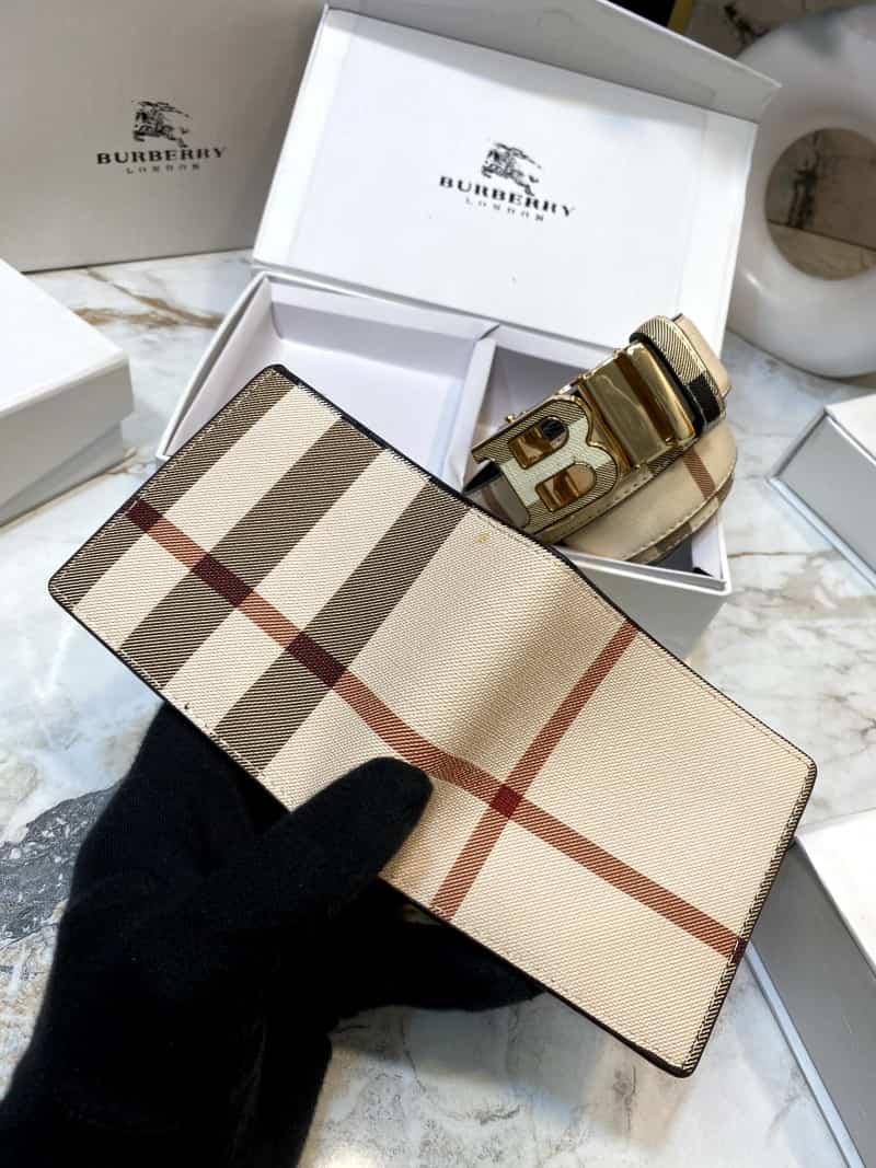 BURBERR_Y Premium Belt & Wallet Combo C329