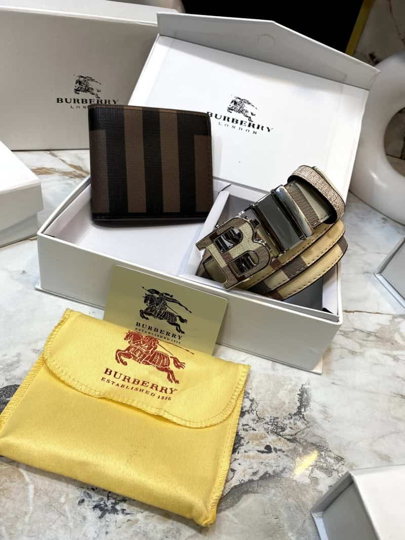 BURBERR_Y Premium Belt & Wallet Combo C328