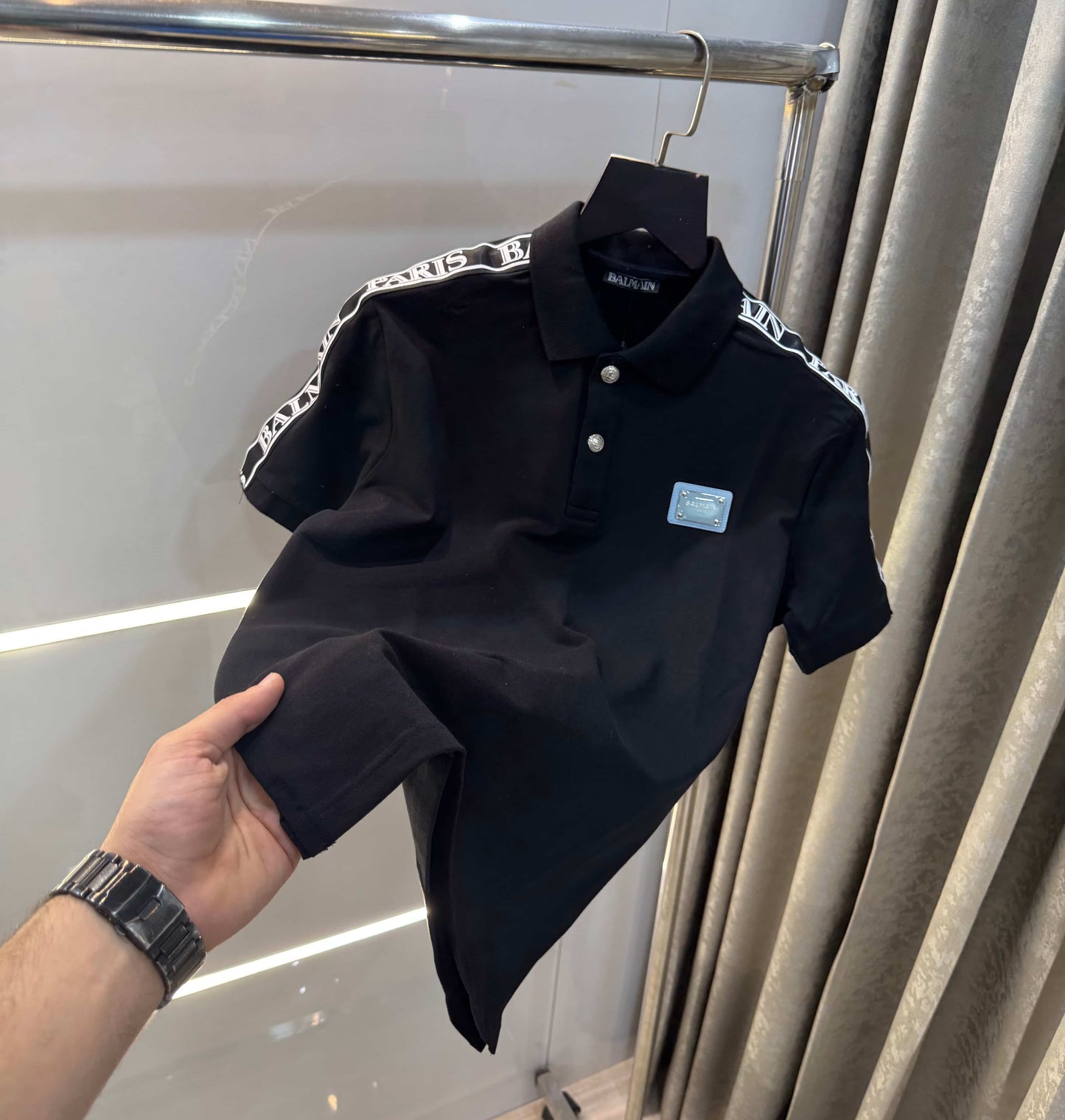 Balmai n Paris Black Shoulder Patch Imported Polo T-Shirt