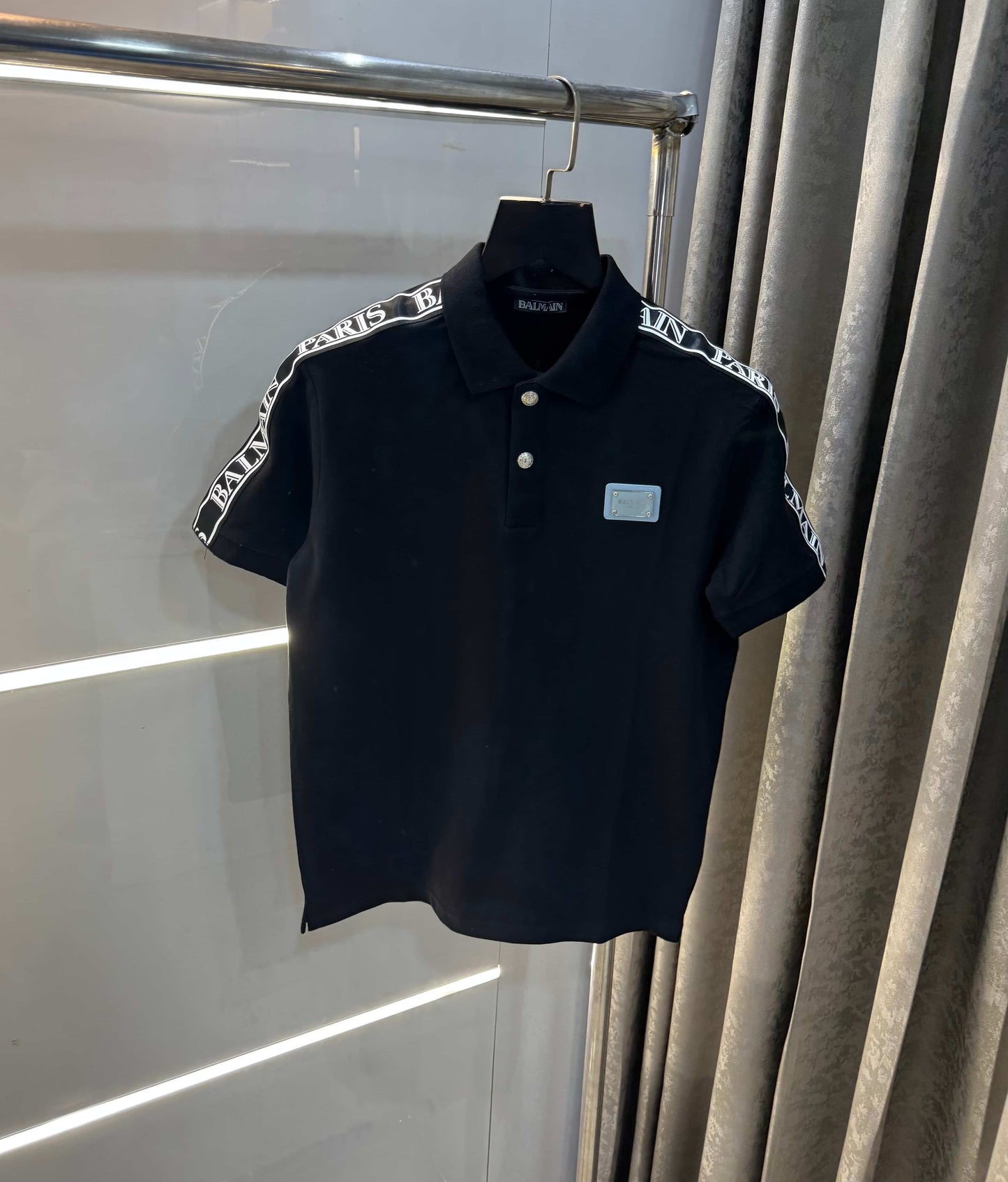 Balmai n Paris Black Shoulder Patch Imported Polo T-Shirt
