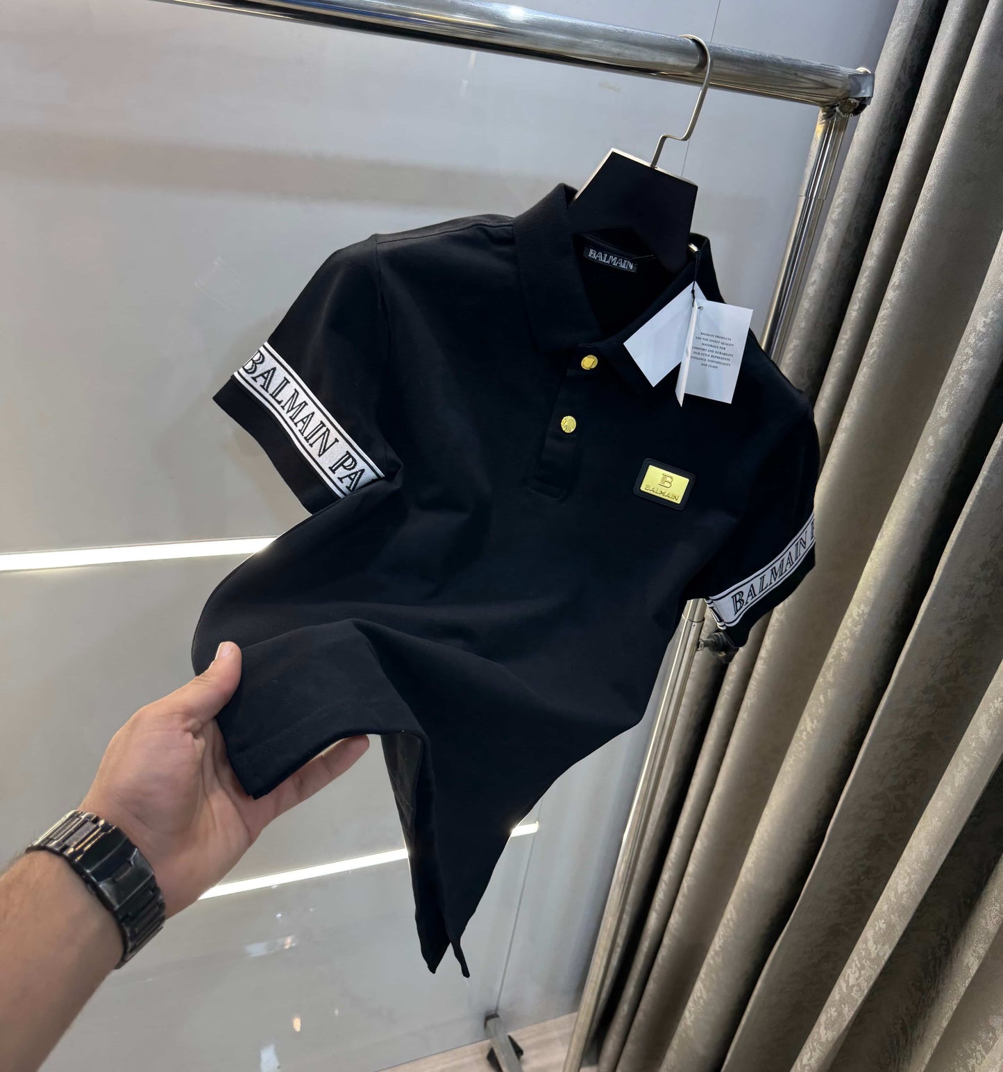 Balmai n Paris Black Metal Logo Imported Polo T-Shirt