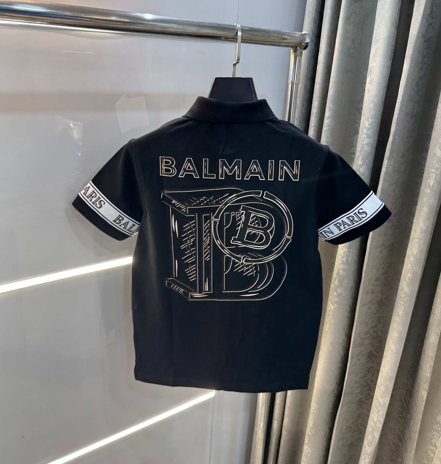 Balmai n Paris Black Shoulder Patch Imported Polo T-Shirt