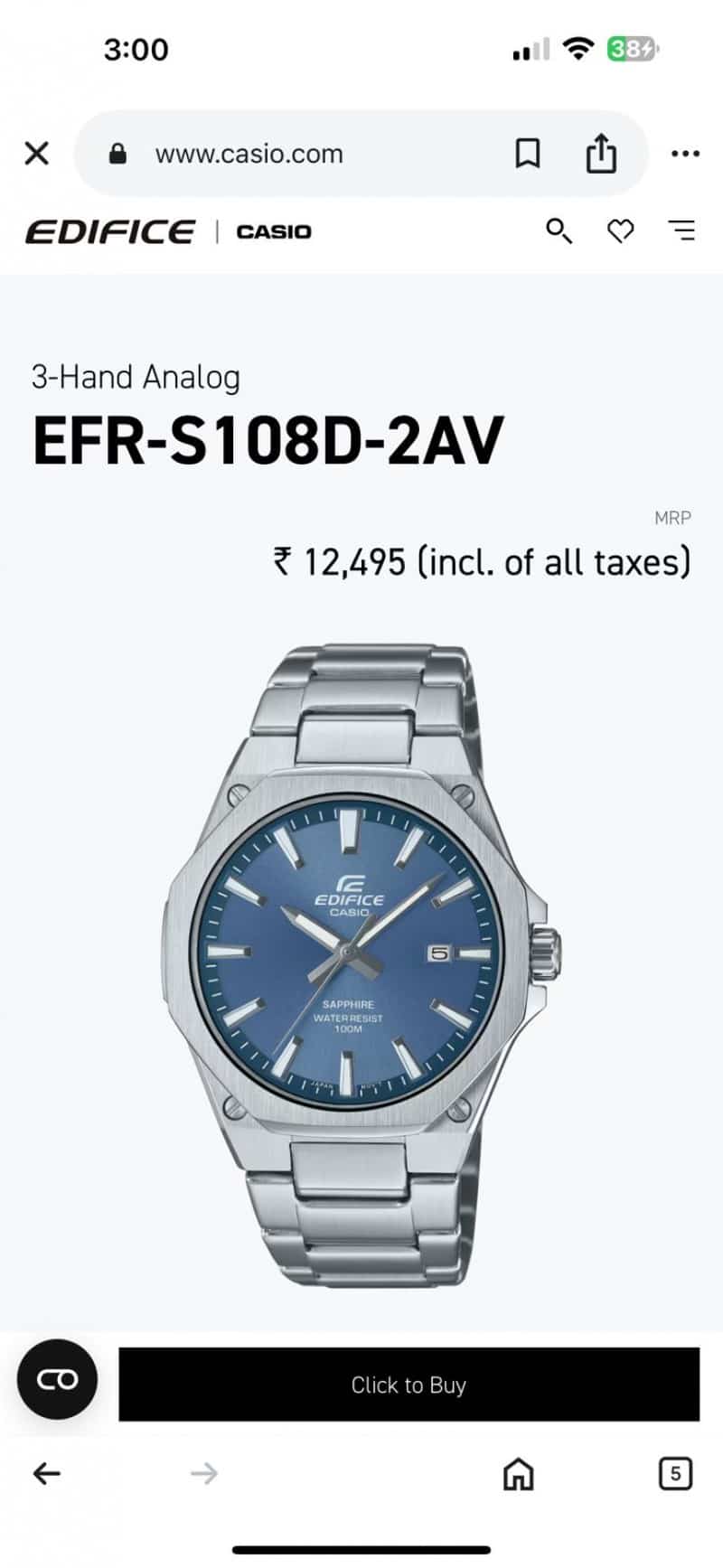 Casio Edifice Blue dial