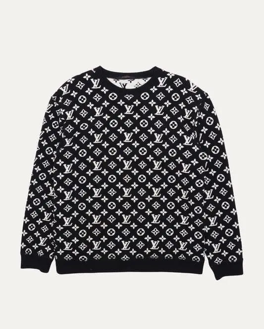 Louis  Vuitton Black EmBo...sS..ed Imported Knitted Pull Over