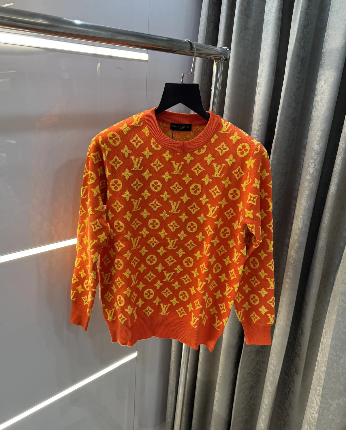 Louis  Vuitton Orange Logo Work Imported Knitted Pull Over