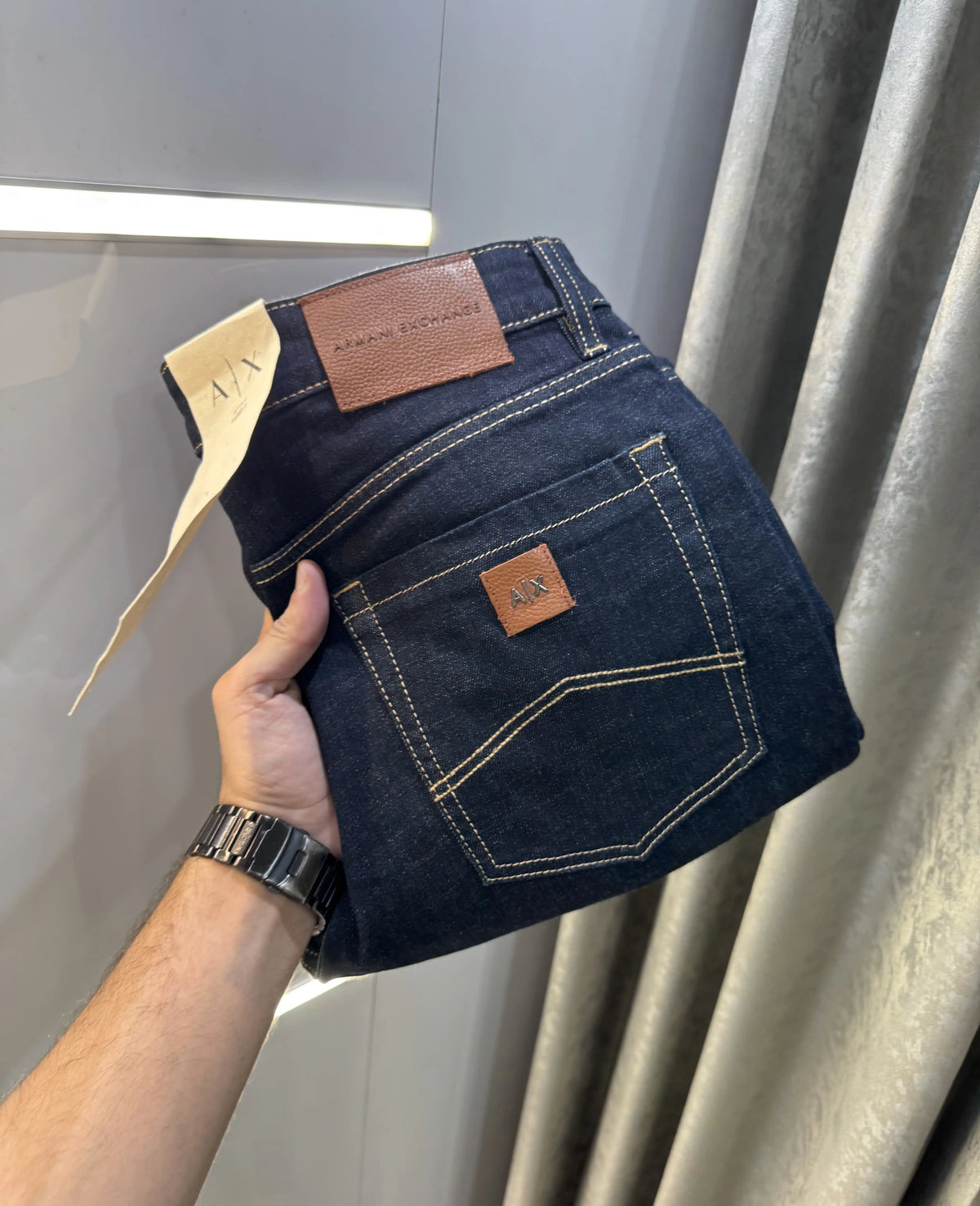 Arman i Exchang e patch Navy Blue Raw Wash Imported Denim