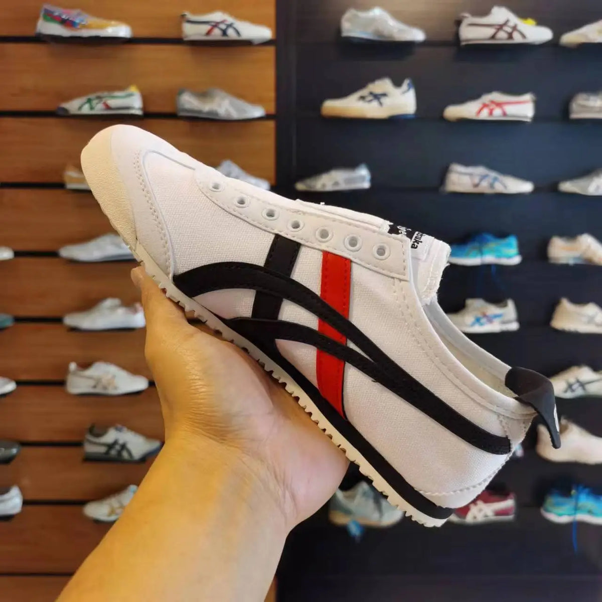 Onitsuka Tiger Mexico 66 slip on White Black Red Sneakers for Mens