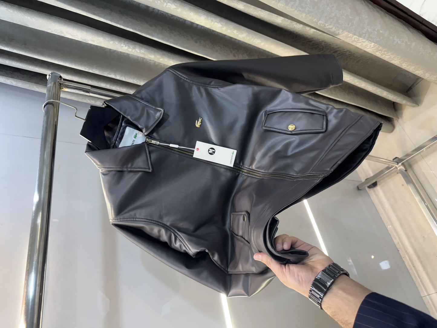 Lacost e Dark Brown Back Work Imported Leather Jacket