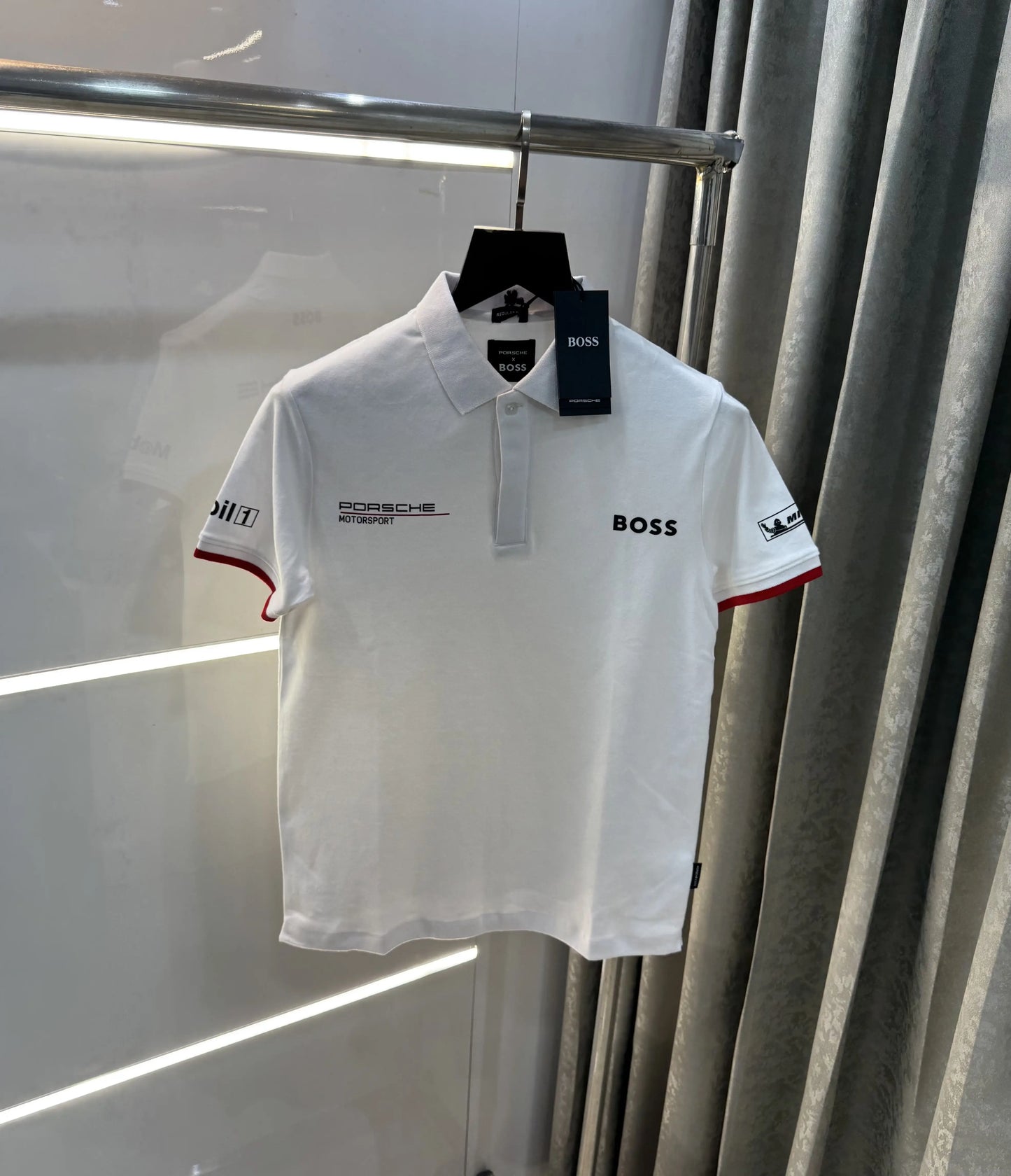 Hug o  Bos s White Porche Edition Premium Polo T-shirt