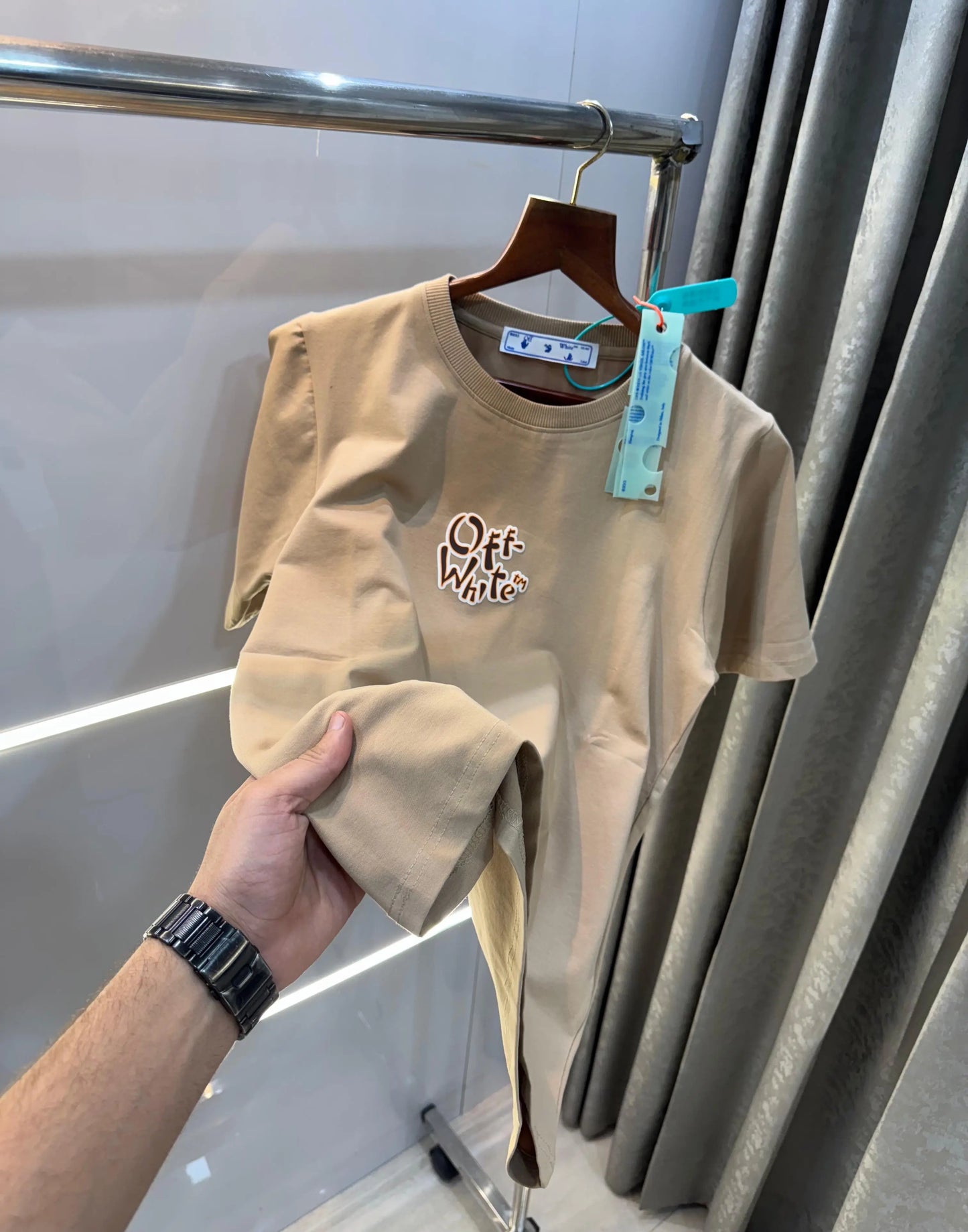 Off White Baige Back Print Premium T-Shirt