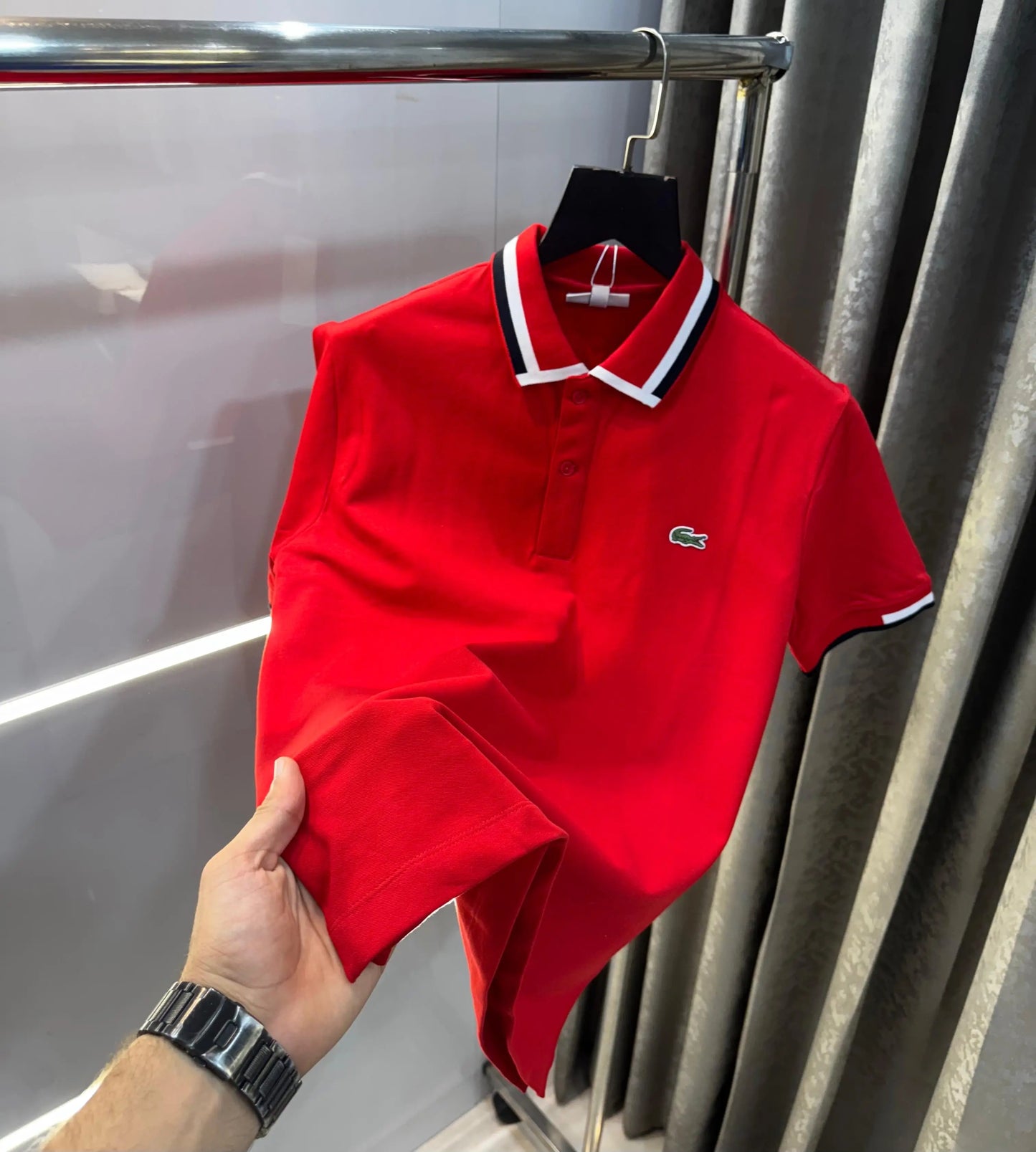 Lacost e Red Embroidery Logo Premium Polo T-Shirt