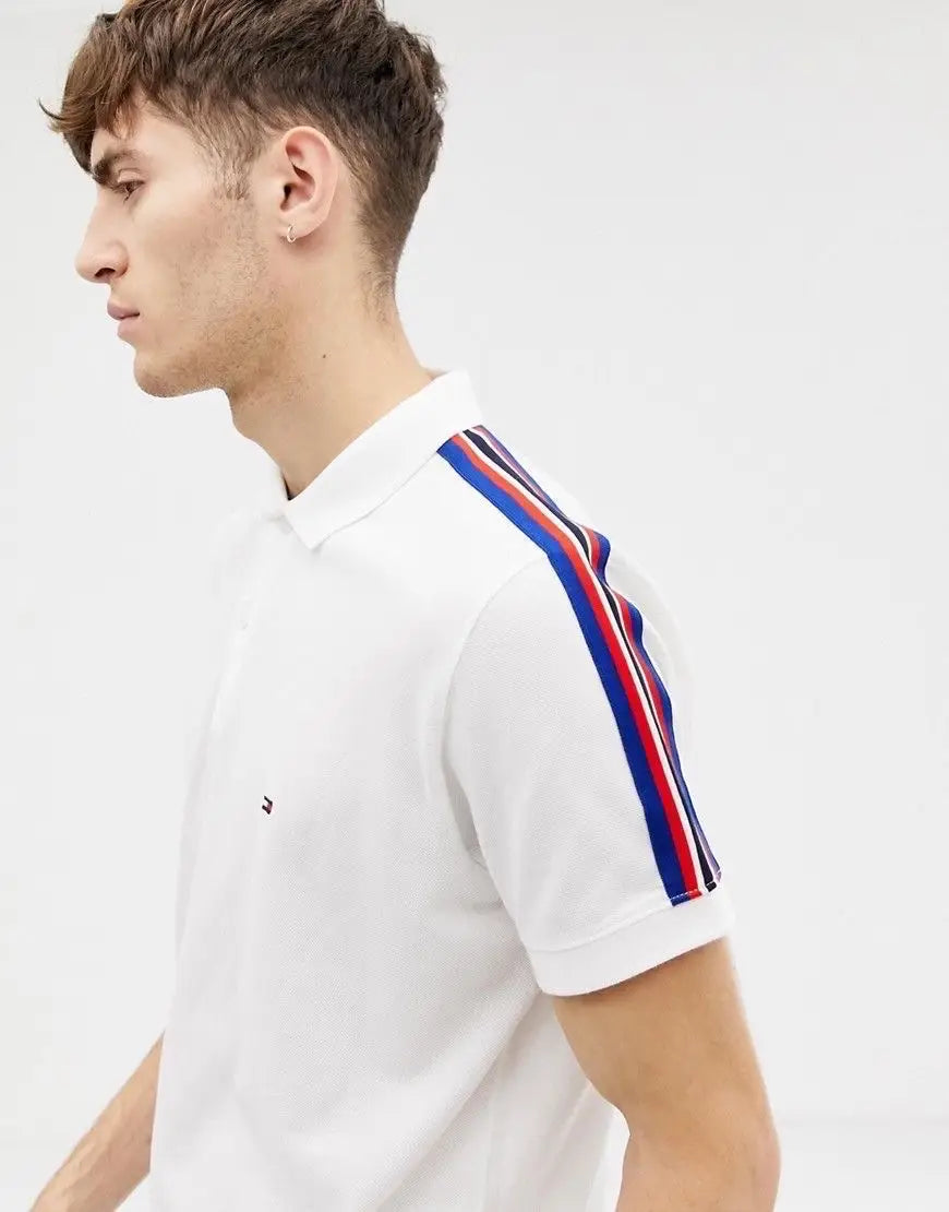 Tomm y Hilfiger White Shoulder Look Premium Polo T-Shirt